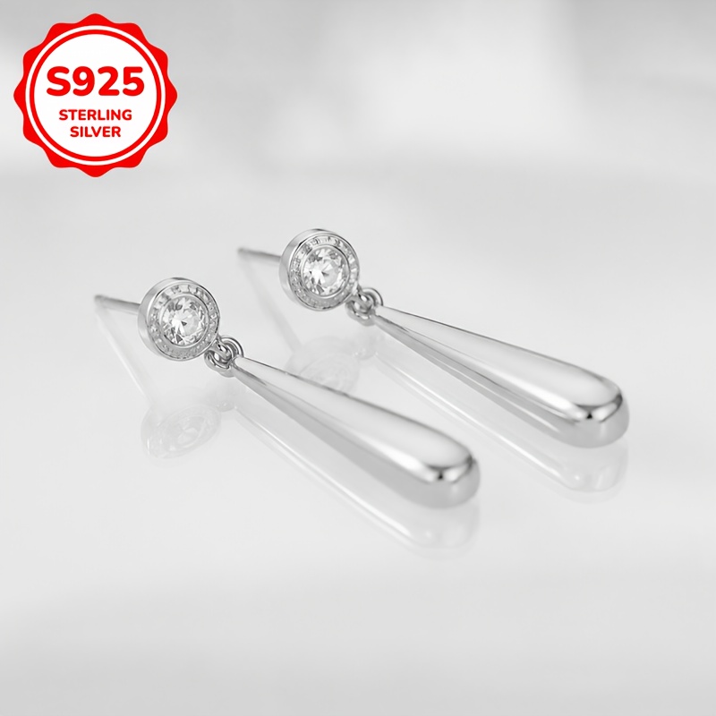 S925 Sterling Silver Inlaid Zircon Water Drop Stud Earrings