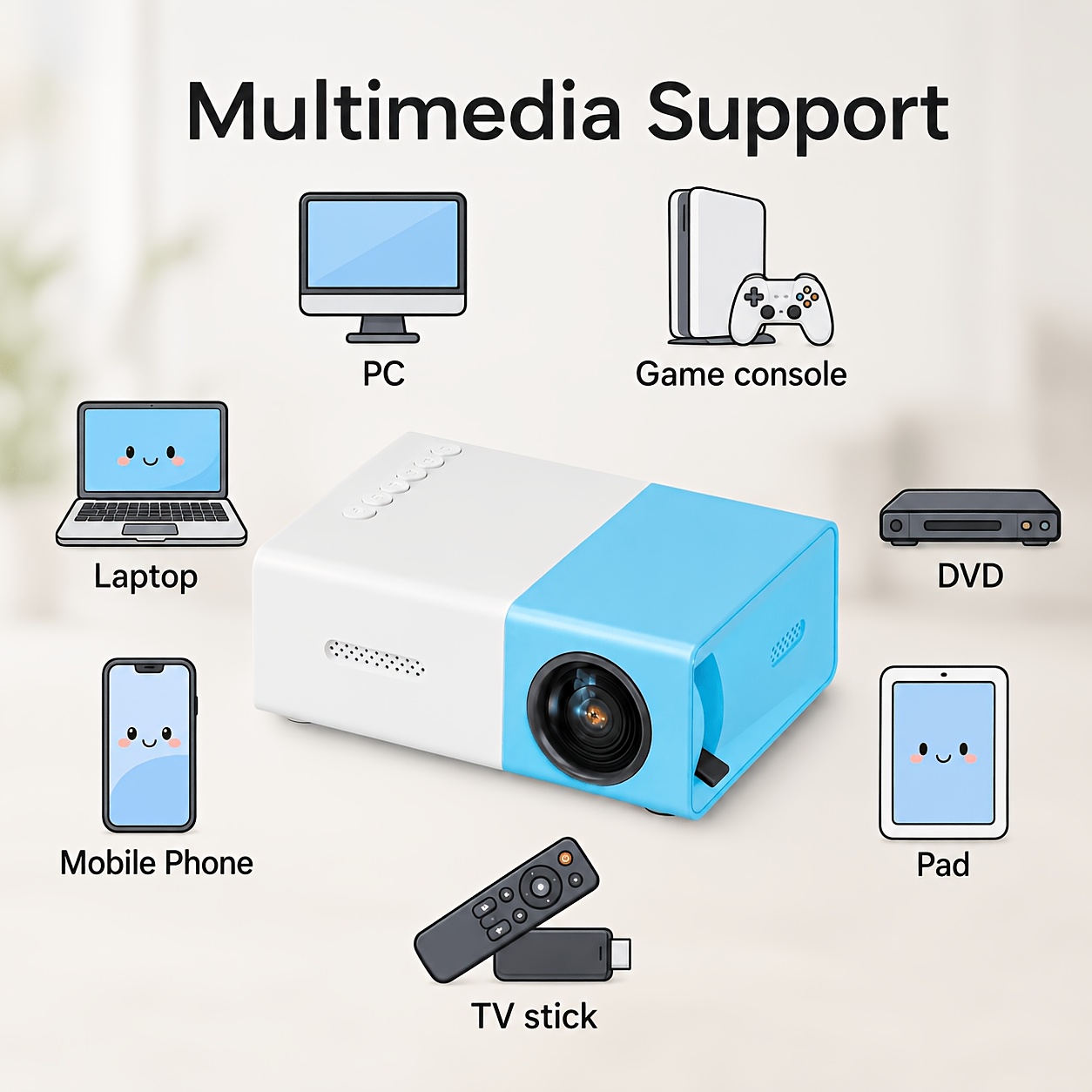 Portable Mini LED Projector with Remote & Speaker