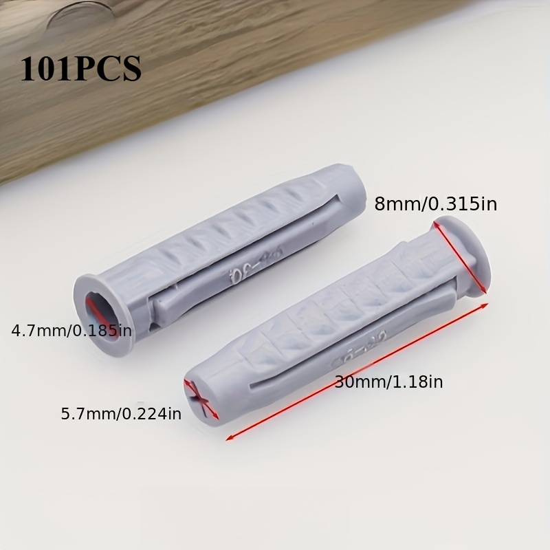 TEMU [101PS Grijze Plastic Expansieplug | Bevestigings- en Installatiehulp] Algemeen Multifunctioneel Standaardspecificatie Past op Gangbare Schroef