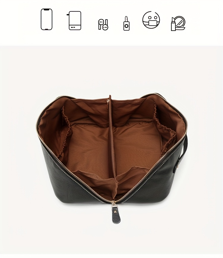 Genuine Leather Women's Cosmetic Bag - Durable, Portable Makeup Organizer with Multiple Compartments, Handheld Design for Travel and Daily Use, Makeup Bag