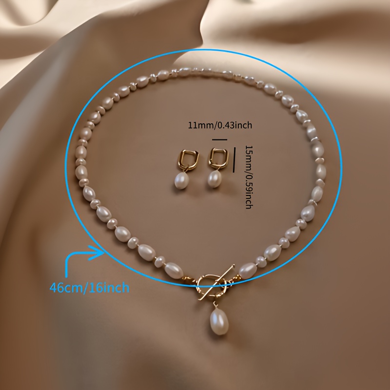 Natural Freshwater Pearls Necklace and Dangle Earrings Set