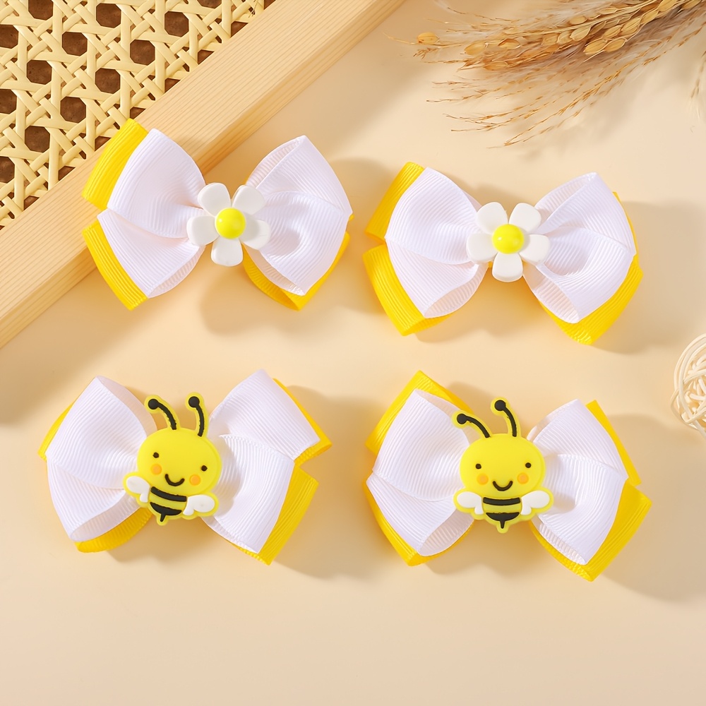 TEMU Juego de 4 pinzas para el pelo con de abeja y flor para mujer, pasadores antideslizantes y blancos, dulces accesorios para el pelo para uso