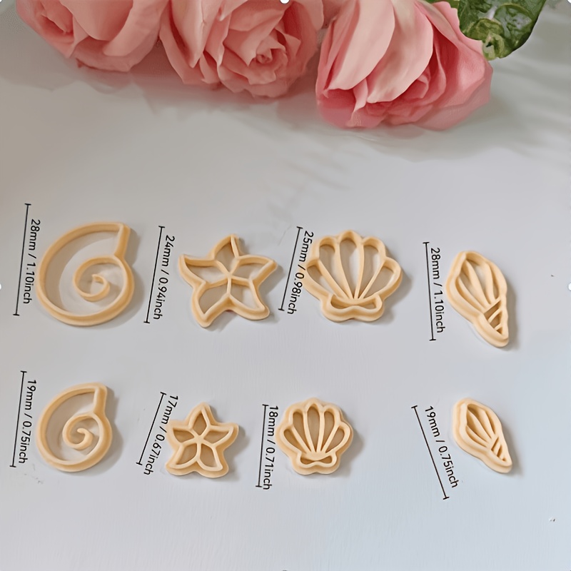 TEMU 8pcs Set Of Summer Ocean Animal-shaped Polymer Clay Cutting Molds, Including Shell And Starfish Shapes, Suitable For Making Earrings, Brooches,