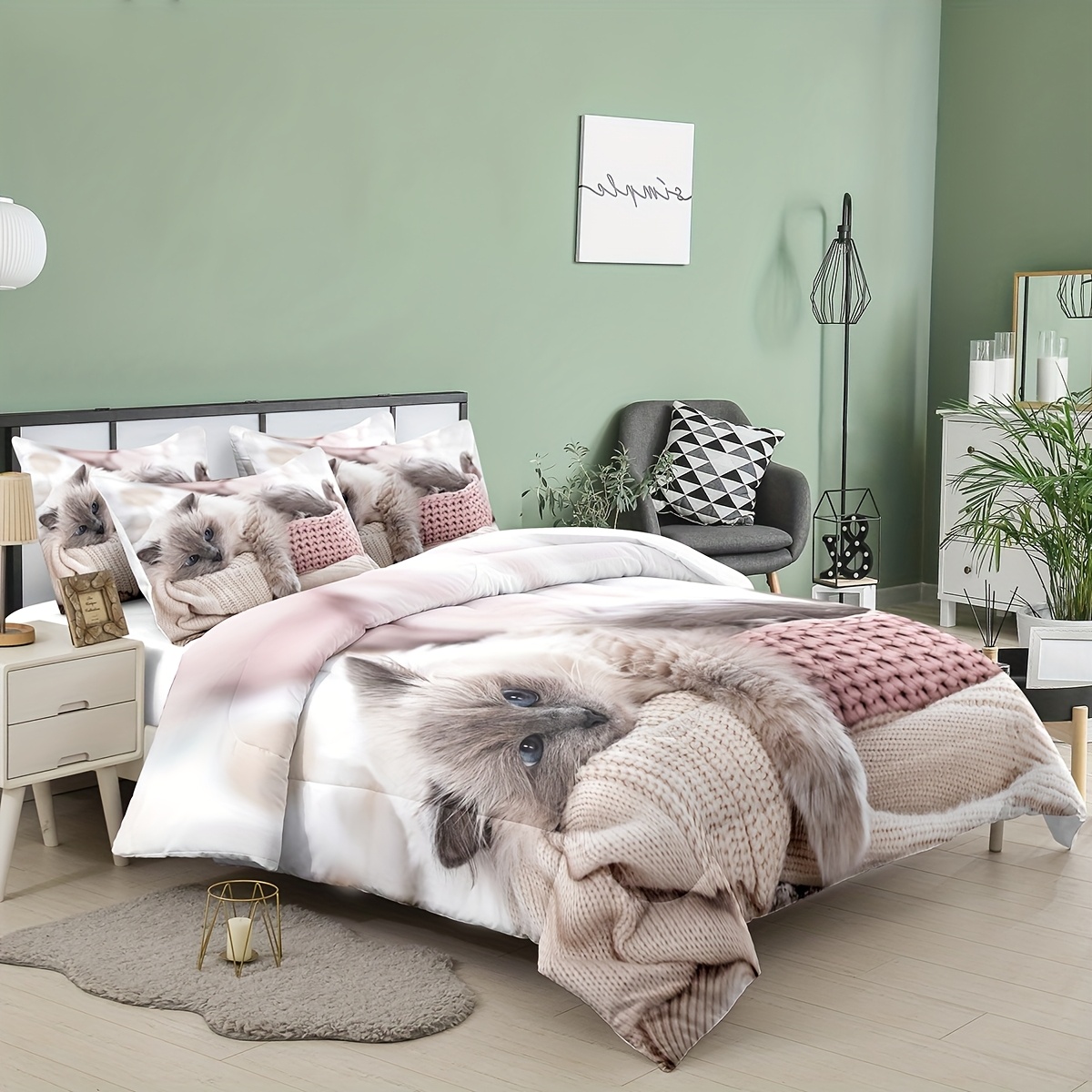 TEMU Adorable Cat Bedding Quilt Set, Super Soft Bedding Set