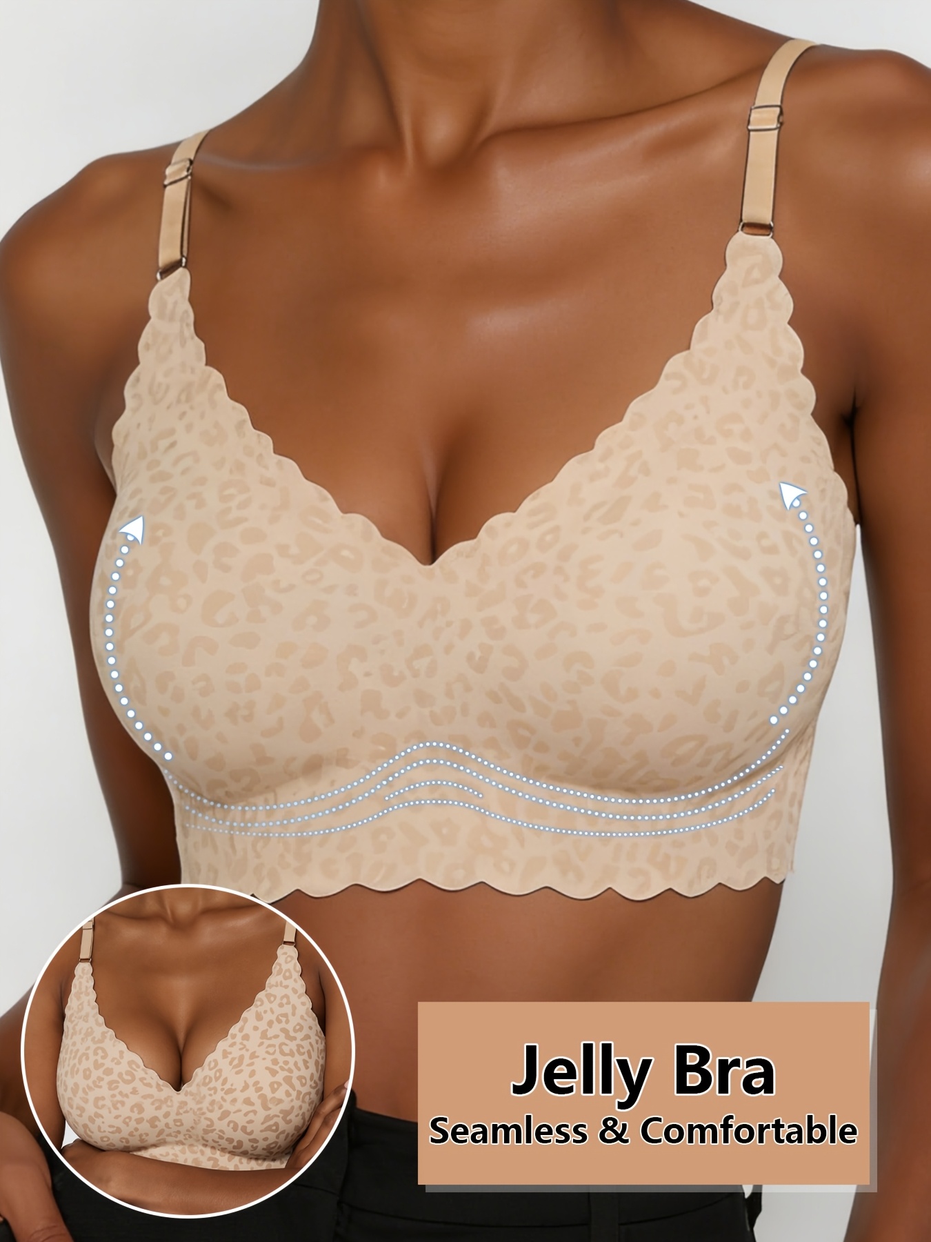 1pc leopard print seamless nude feel breathable wire free womens bra   padded liner with removable straps adjustable breathable soft v neck yoga running womens underwear suitable for  