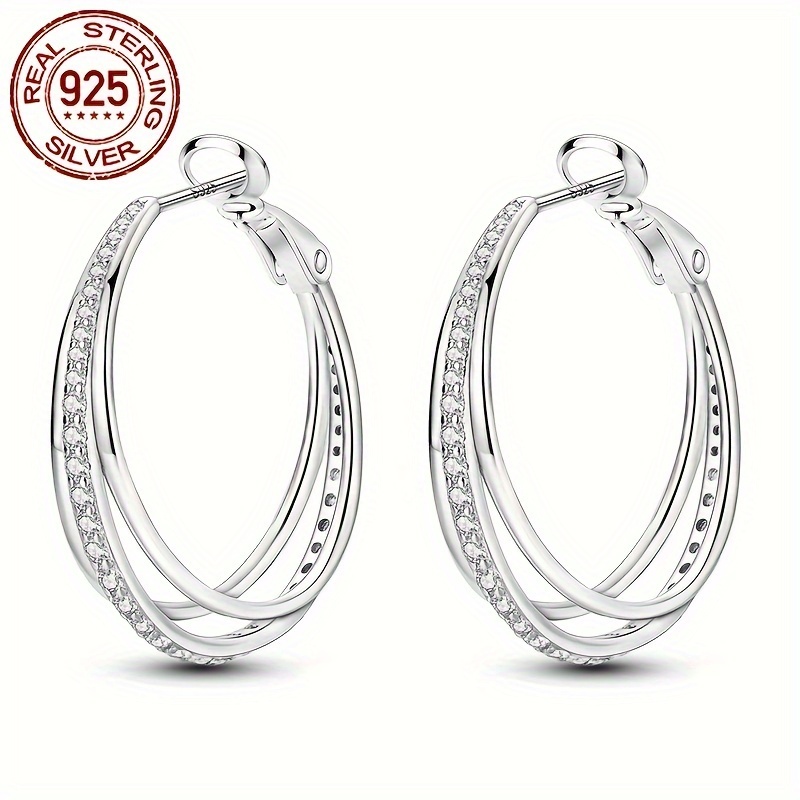 

Weight 4.2g 1 Pair 925 Pure Silvery Hot Selling Sparkling Earrings Low Allergy Earrings Sparkle Zirconia Elegant Exquisite Women's Girl Gift Wedding Party Jewelry