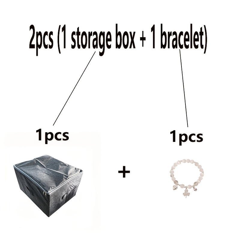 TEMU 2pcs (1pc Storage Box And 1pc Bracelet) Foldable Stackable Storage Boxes With Lid, Fabric Closet Organizer Bins, Space Saving Wardrobe Storage