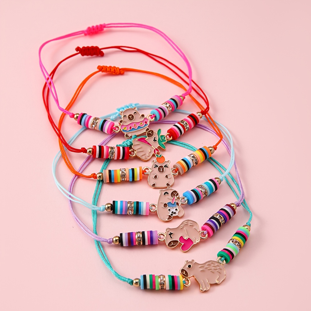 6pcs Capybara Cute Pendant Bracelet Set, Friendship Gift