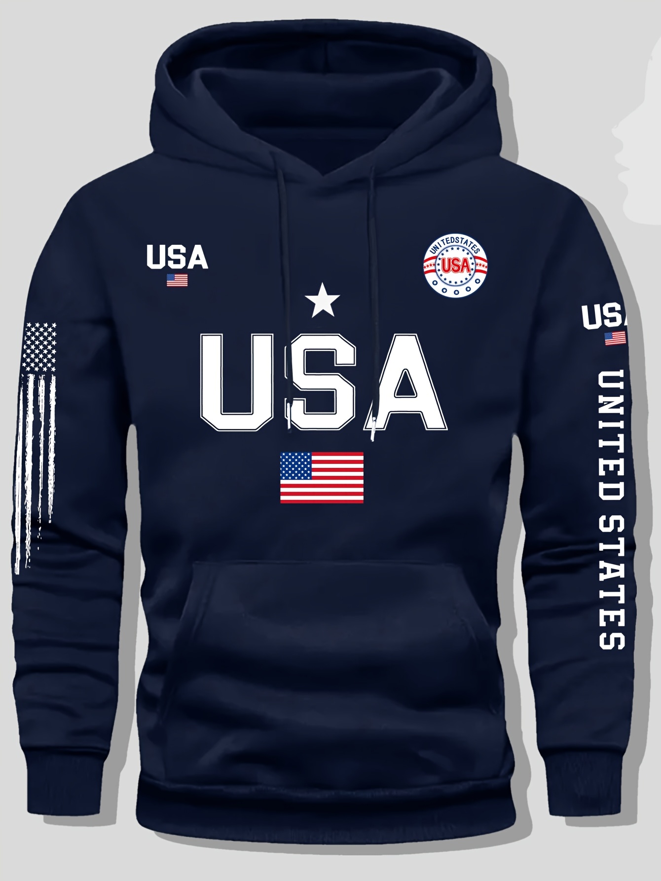 usa flag pattern print hoodie mens fleece sweatshirt united states letter print unisex casual knit fabric pullover sweater student couple outfit fashion sweatshirt fall winter mens womens fleece sweater