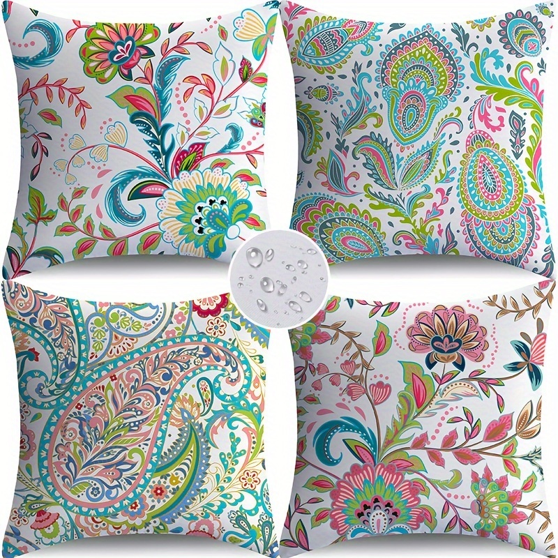 

Bohemian Paisley Throw Pillow Covers Set Of 4, 18x18 Inches, 100% Polyester, Machine Washable, Water-resistant, Zipper Closure, Woven For Outdoor And Indoor Use