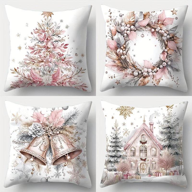 

4pcs Christmas Pillowcase Set - , & , , Zip , Washable, For Sofa Decor, 17.72" (inserts Not Included)