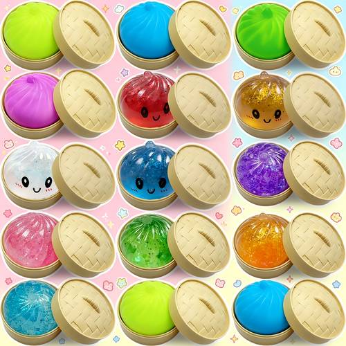 bunici steamer cu sclipici, 2 buc. stiluri de culoare aleatorii baozi, bunici enorme cu sclipici , jucării senzoriale colorate, minge antistres, ciorbă moale de dezcompresie cu steamer pentru , dumplings colorate, minge antistres fidget senzorială, jucării de birou