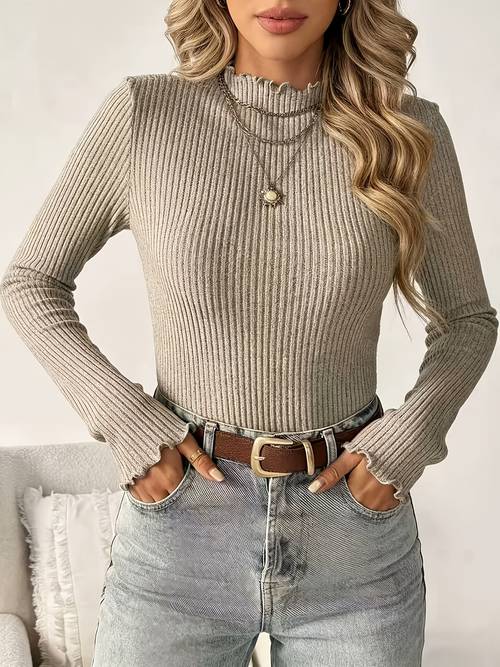womens autumn winter style lace trim high neck base t shirt fleece like fabric suitable for spring autumn winter wear