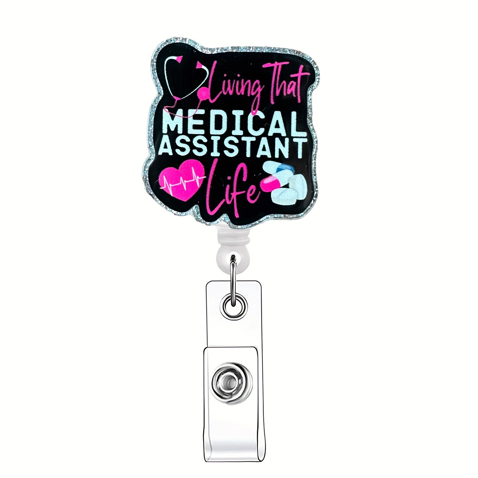 

Medical Assistant Acrylic Retractable Badge Reel Holder With Id Clip For Nurses, Doctors, And Office Workers - 1pc