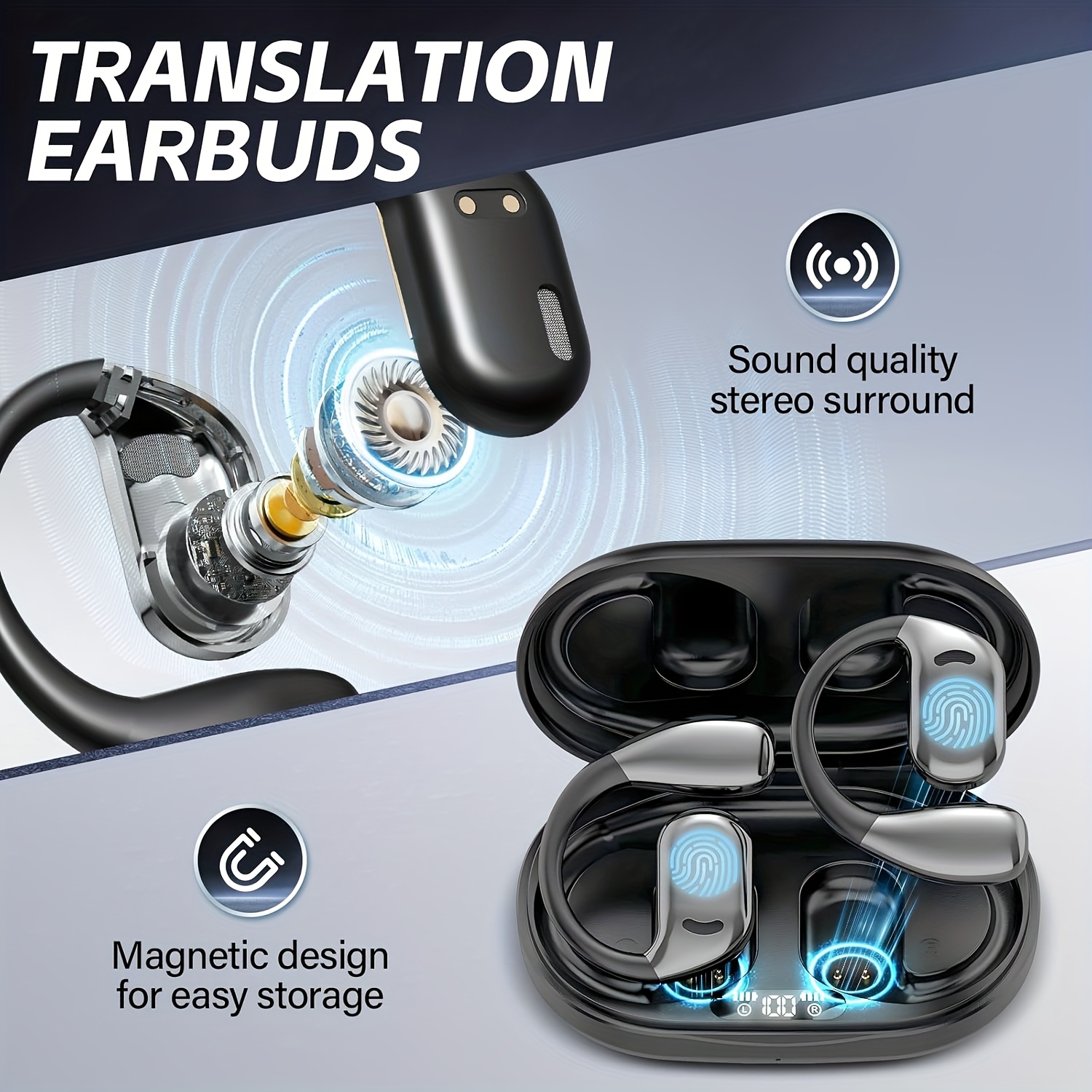 3-in-1 AI Translation Earbuds with Wireless Bone Conduction Headphones, Instant Translation for 156 Languages, Available in Beige and Black