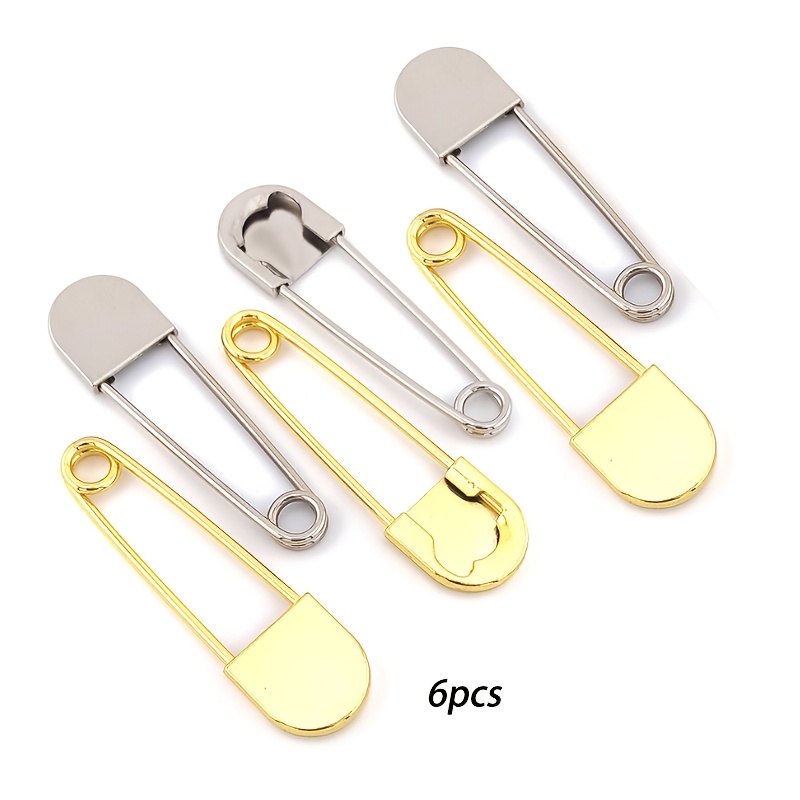TEMU 6-pack Large Safety Pins, Large Stainless Steel Safety Pins, Heavy-duty Thickened Style, Suitable For Heavy-duty Laundry, Furniture Decoration