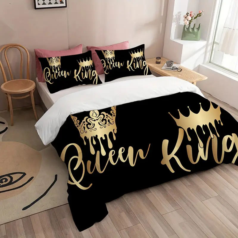 2 3pcs king queen letter print bedding quilt cover couple bedding soft and comfortable bedding with 1 2 matching pillowcases without filling suitable for bedroom 1 quilt cover 2 pillowcases no core Product details 2