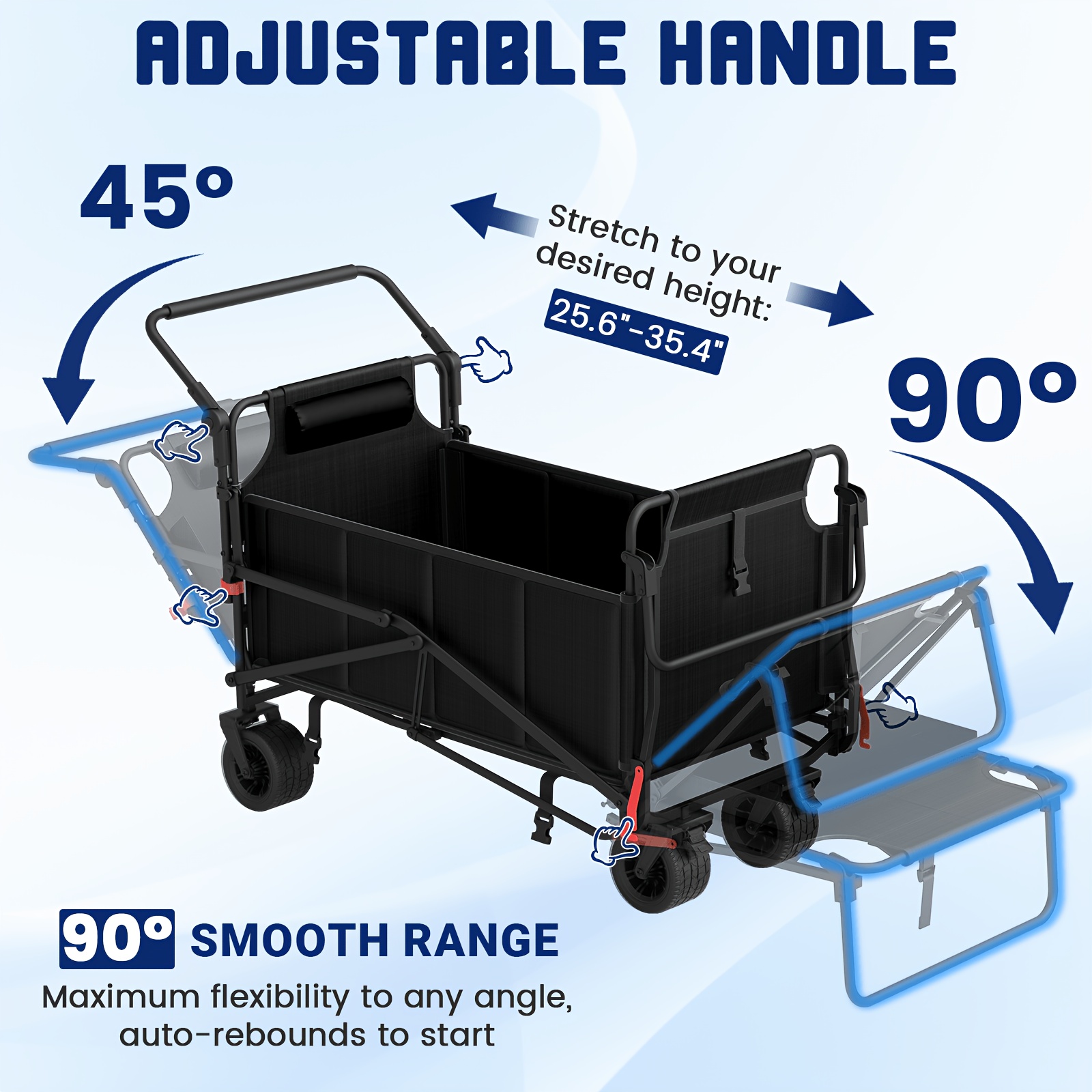 [Heavy Duty Folding Wagon] LEVELEVE Heavy Duty Folding Wagon-2-in-1 Collapsible Cart 400lb, 650lb Capacity All-Terrain Wheels W/Brakes And ASide Pockets