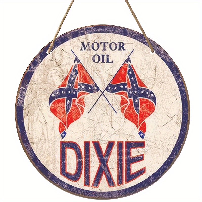 

1pc Rustic Round Wooden Sign, "dixie Motor Oil" Vintage Wall Art, 20cm/8inch Diameter, Retro Decor For Home, Bar, Cafe, Garage, With Rope For Hanging Decor