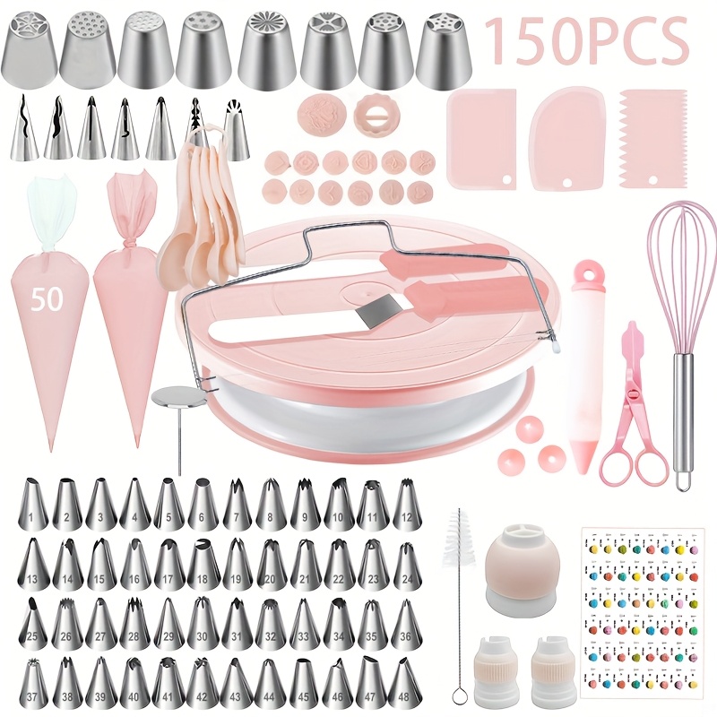 150pcs Cake Turntable Set Cake Decorating Baking Supplies Cake Tools Piping Nozzle Set (christmas)