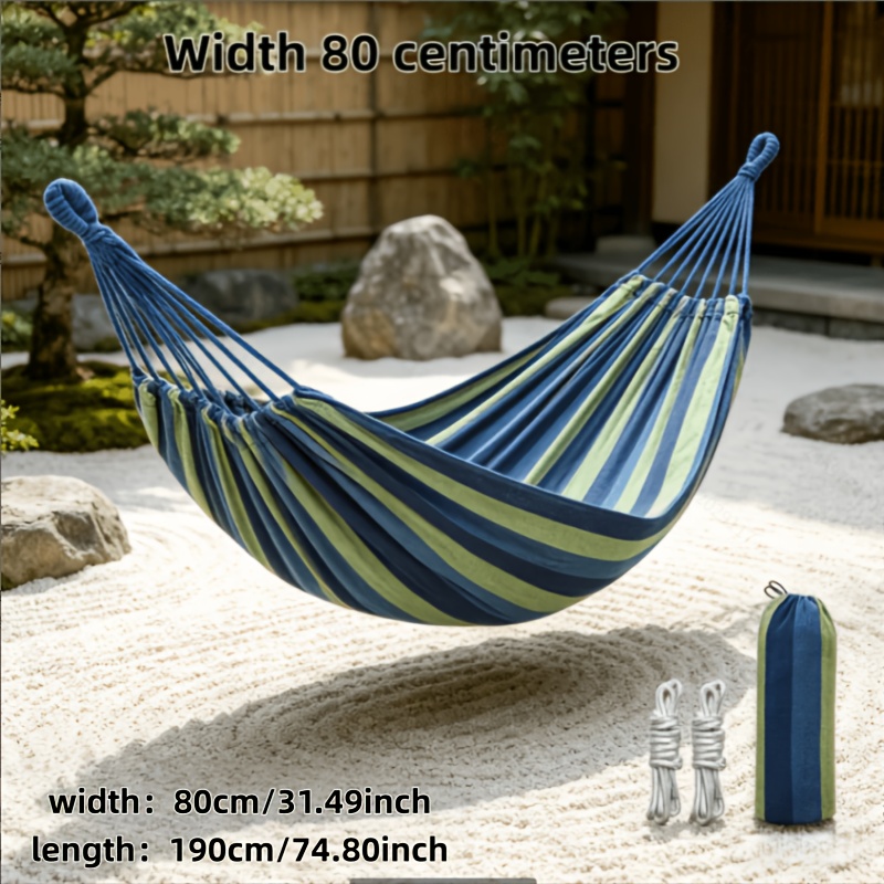 TEMU 1pc Garden Hammock, Vibrant Striped Fabric Hammock, Durable With Tie-rope - Ideal For Courtyards, Outdoors, And Camping Relaxation, Outdoor