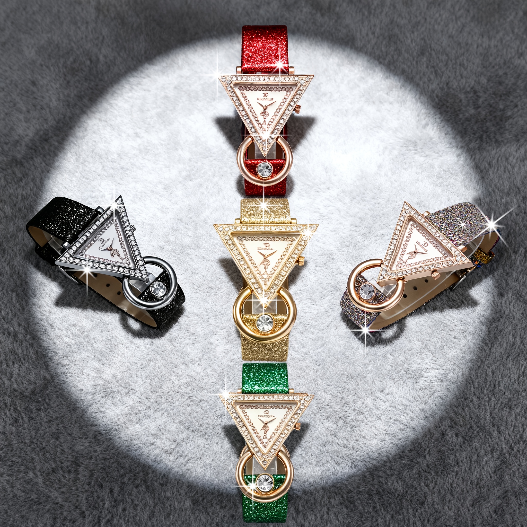 1pc/5pcs HIKUN Women's Elegant Rhinestone-Encrusted Triangle Watch with Sparkling PU Strap, Quartz Movement & Analog Display - Suitable for Parties, Daily Wear, Christmas, Valentine's Day, New Year Gift - Luxury Handwatch