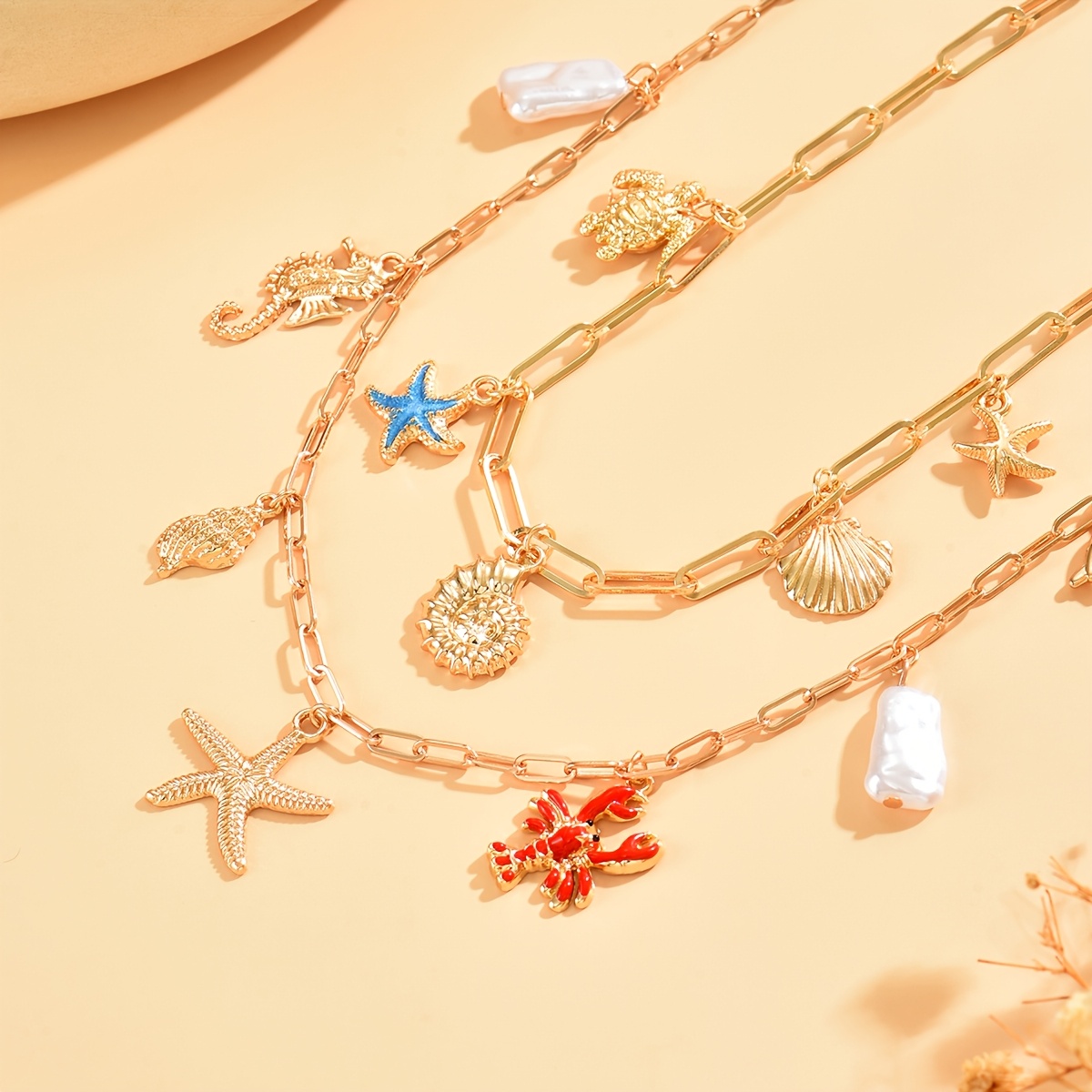 2pcs Beach Vacation Style Multi-Pendant Necklace