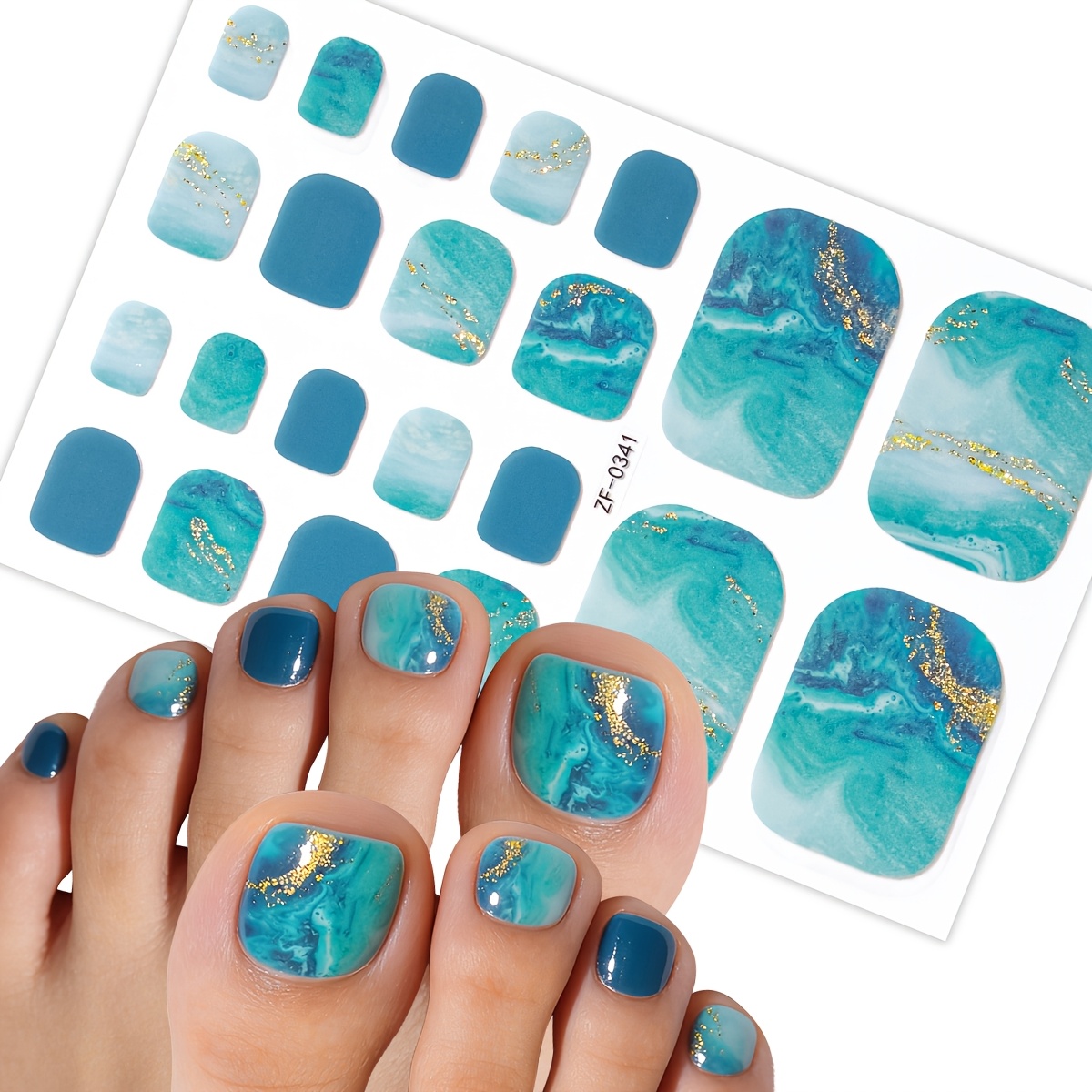 Image of 1 Sheet Glitter Nail Polish Toe Nail Strips, Spring Summer Marble Texture Nails, Self-adhesive Toe Nail Stickers, Press-on Short Nails, Women's Home Nail Art Supplies Decoration Additions