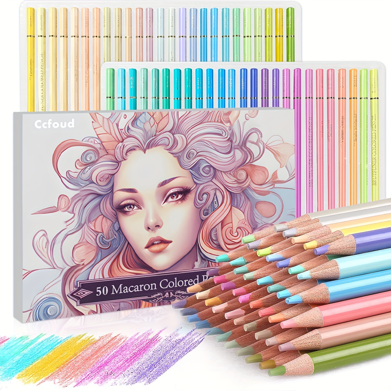 Image of Ccfoud Macaron 50 Pastel Colored Pencils Set, Professional Coloring Pencils For Adult Coloring Books, Premium Art Drawing Pencils Sketching Drawing - For Professional Artistic Use