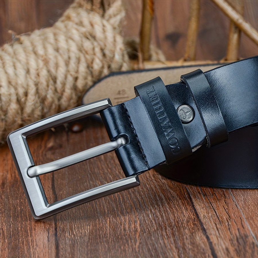 COWATHER Men's Retro Button Buckle Cowhide Belt