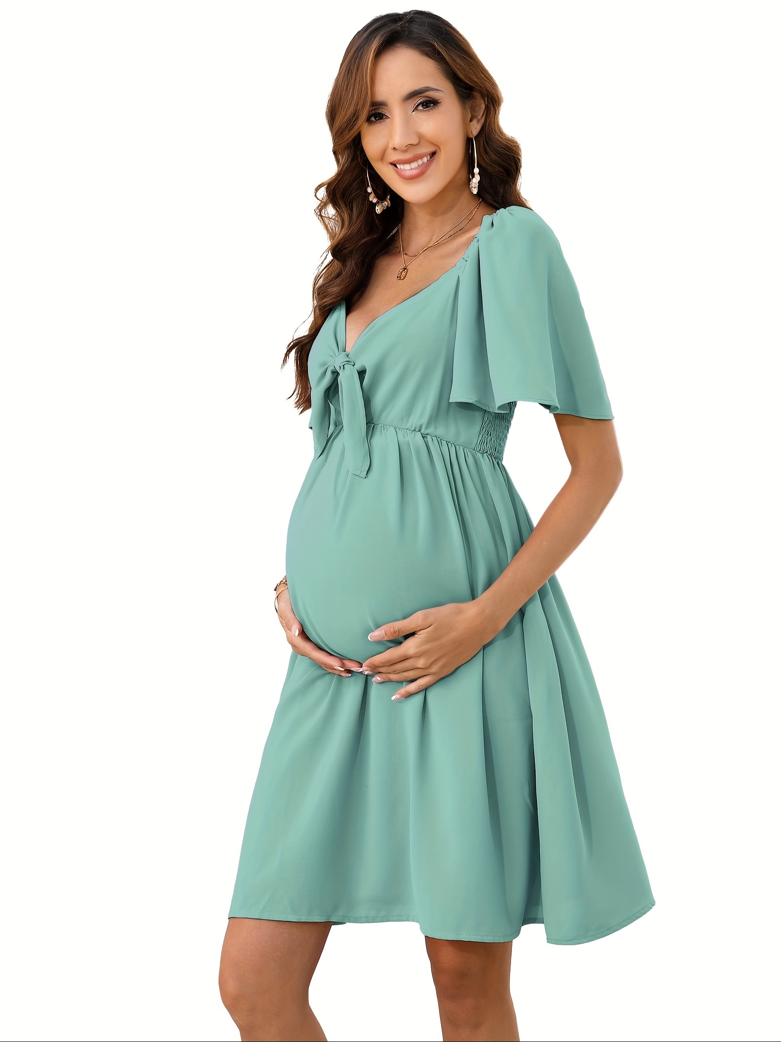 green emerald velvet dress Sleeveless Maternity Baby Shower Dress-Smallshow Army Green / XX-Large main image 1