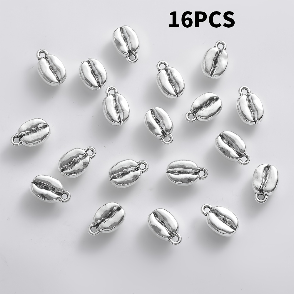 E-shop 16-teiliges Set glänzender Vintage-Silberfarbener Kaffeebohnen-förmiger Legierungsanhänger, Ästhetische Lebenselement-Anhänger,