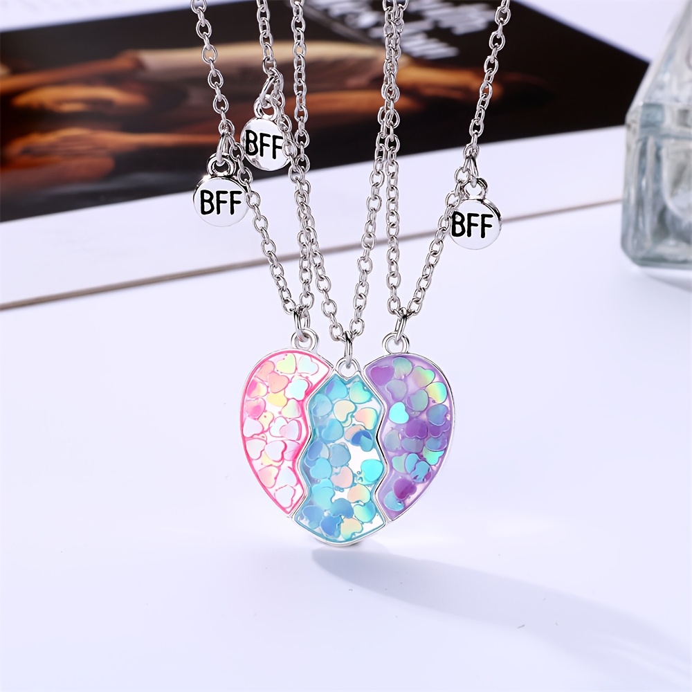 

3pcs/set Cute Zinc Alloy Stitching Heart Pendant Necklace, Daily Casual Jewelry