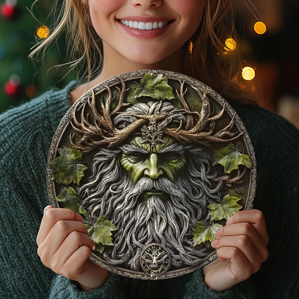 

Room Decor 1pc, Green Man Aluminum Wall Decor, 8x8 Inches, Classic Elf Themed Round Metal Sign, Decorative Plaque, Halloween & Christmas