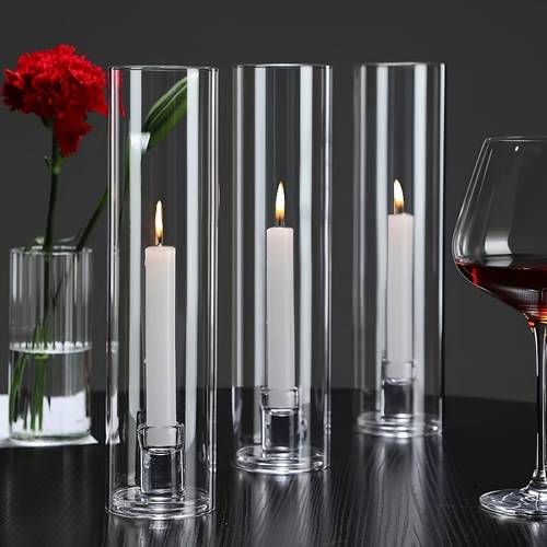 high borosilicate glass candle holders windproof simple style for birthday party kitchen home decor transparent glass