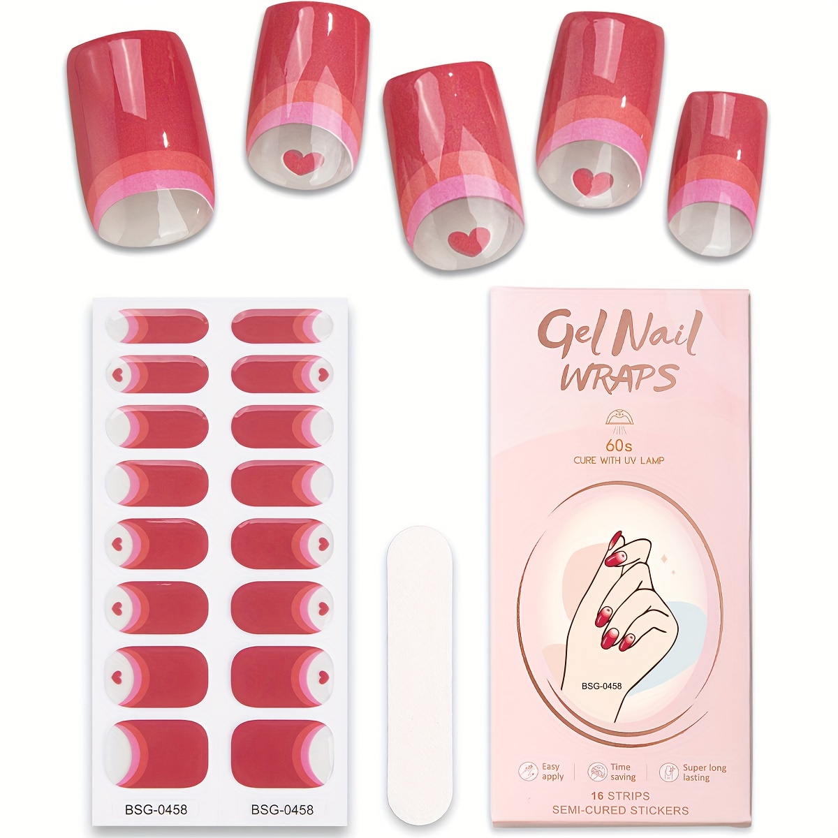 

Heart Design Semi Cured Gel Nail Wraps, Semi-cured Gel Nail Strips-works With Any Nail Lamps, Salon-quality, Long Lasting, Easy To Apply & Remove