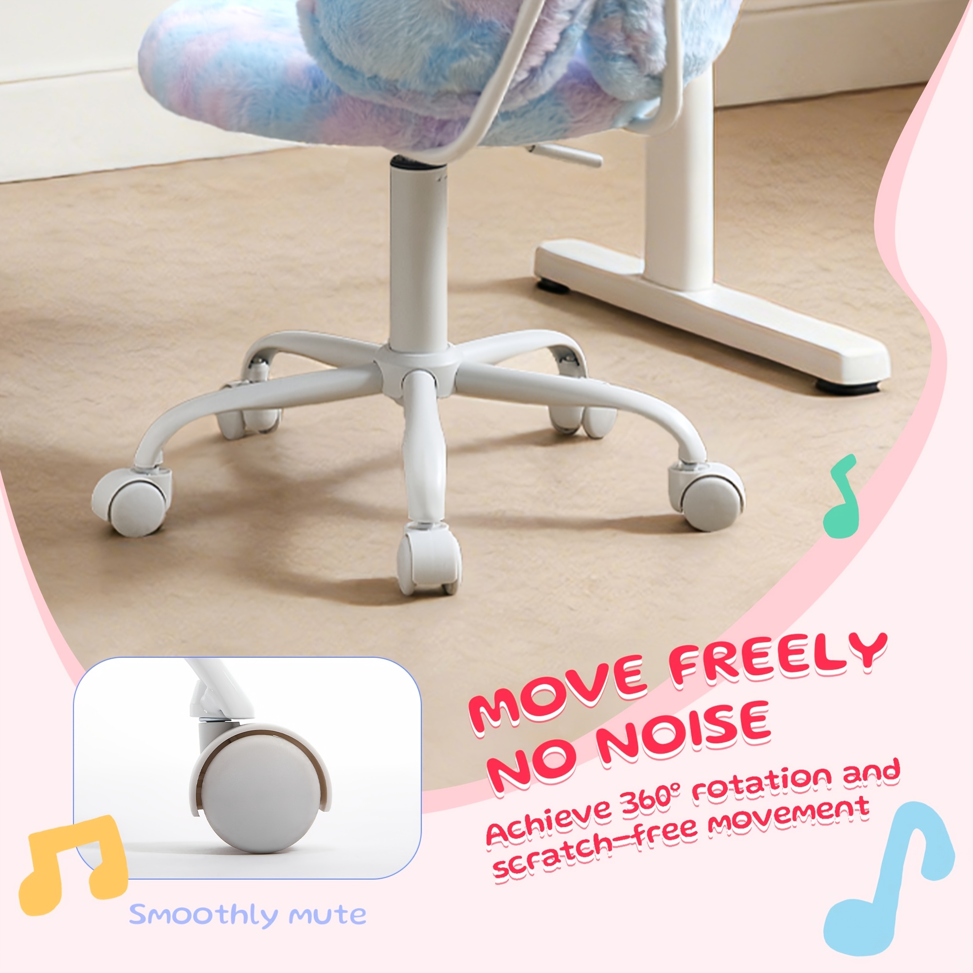 Girls Desk Chair - Comfy Swivel Kids Desk Chair for Girls Room, Fluffy Butterfly Kids Office Chair for Reading & Vanity