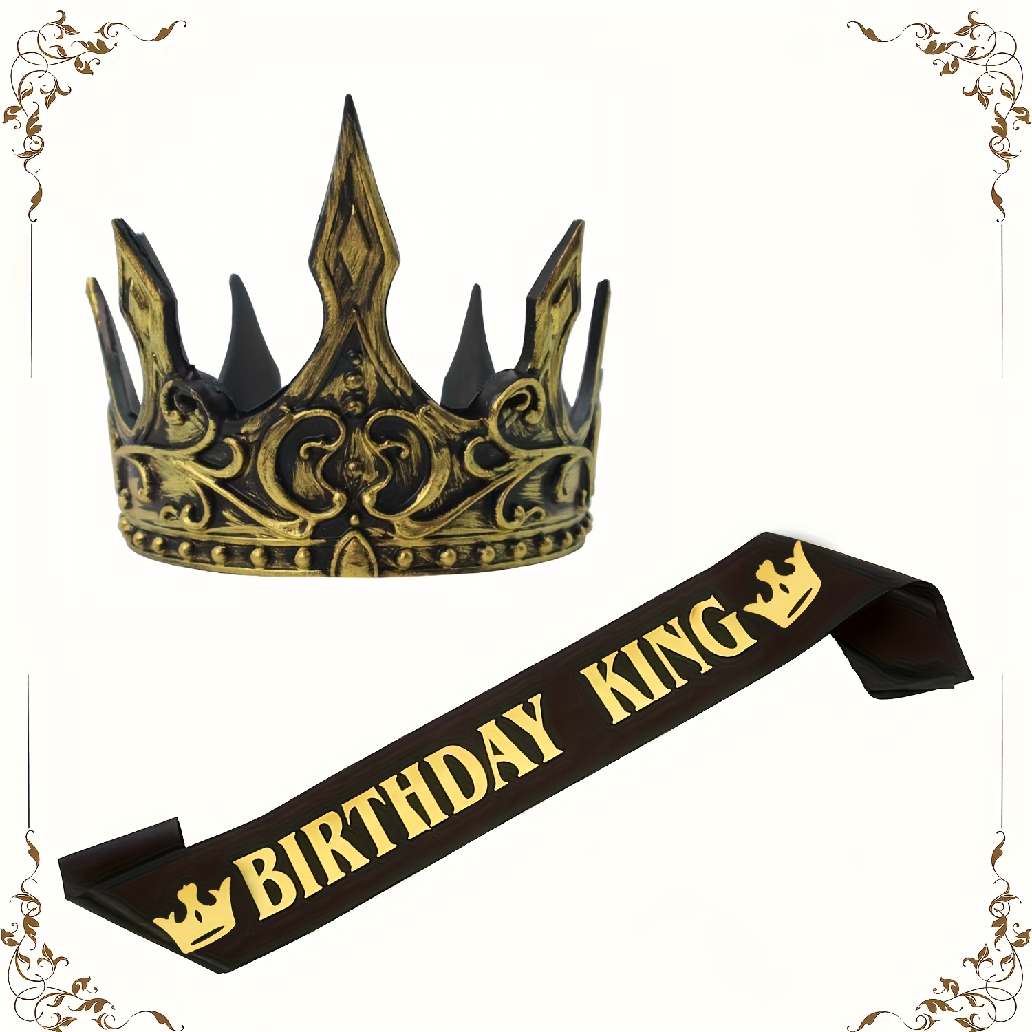 Image of 2pcs Retro And Birthday Shawl For Men Costume Headwear And King Ribbon For Men Birthday Party Decoration Costume Accessories