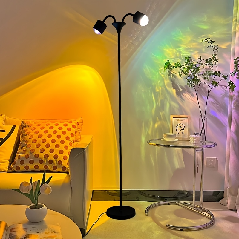TEMU Dual Head Rgb Ocean Wave Floor Lamp With Remote Control, Color Changing Sunset Projection Light For Bedroom Living Room Home Decor