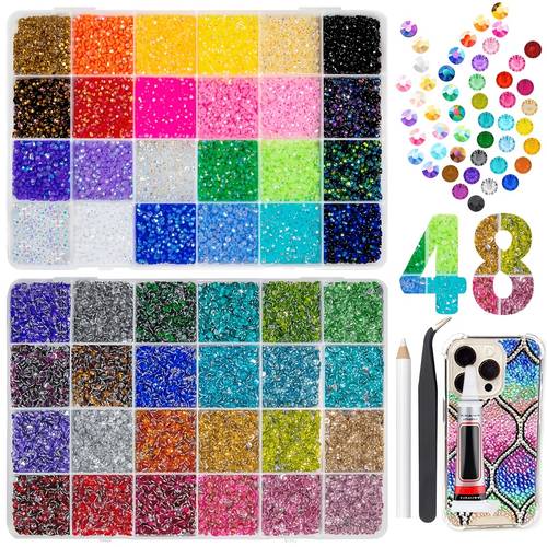 26 000 48 color decoration set 3mm sparkling flat resin gel s with tweezers suitable for crafts clothing and fabric embellishments