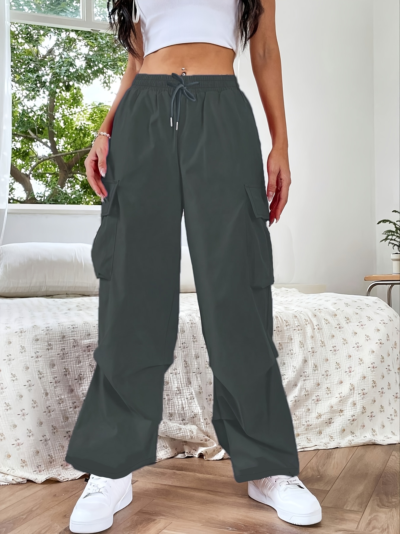 pantaloni cargo casual donna taglie forti verde Temu Italy