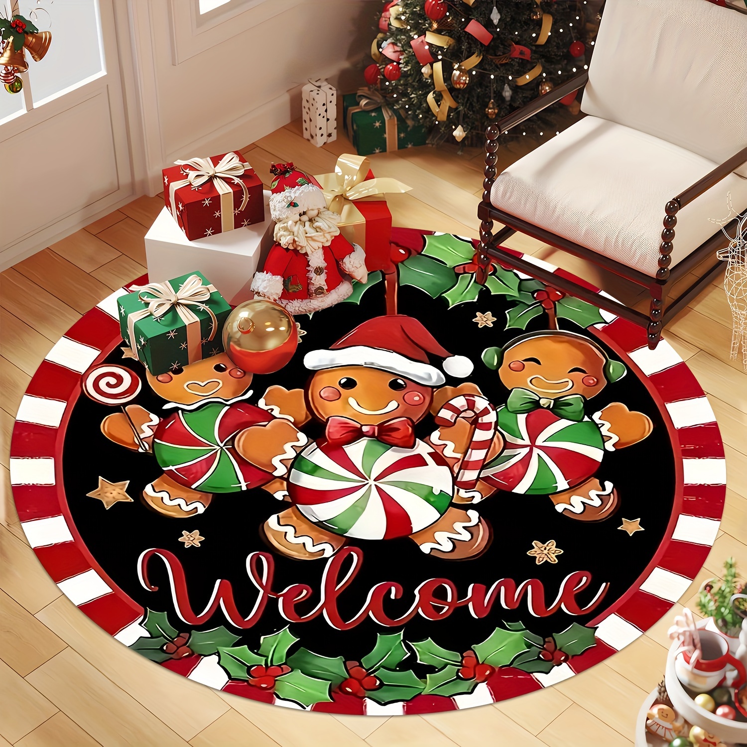 

For Man Christmas Round Rug - , & , For Entryway, , Bedroom Decor | Foam Mat