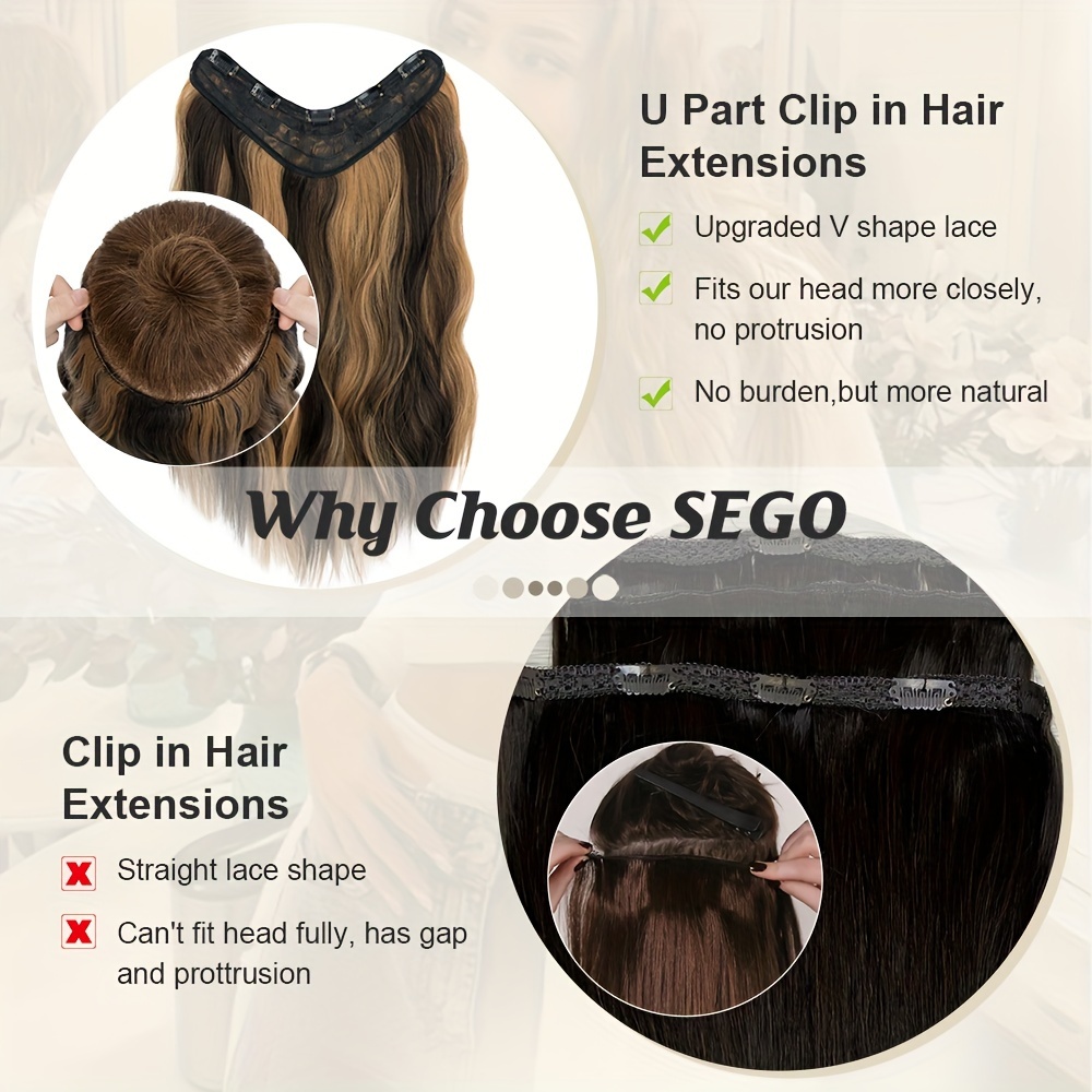 clip in hair extensions long wavy 18in v shaped hair extension   brown blonde highlight hair extensions with 5 clips for women daily use details 2