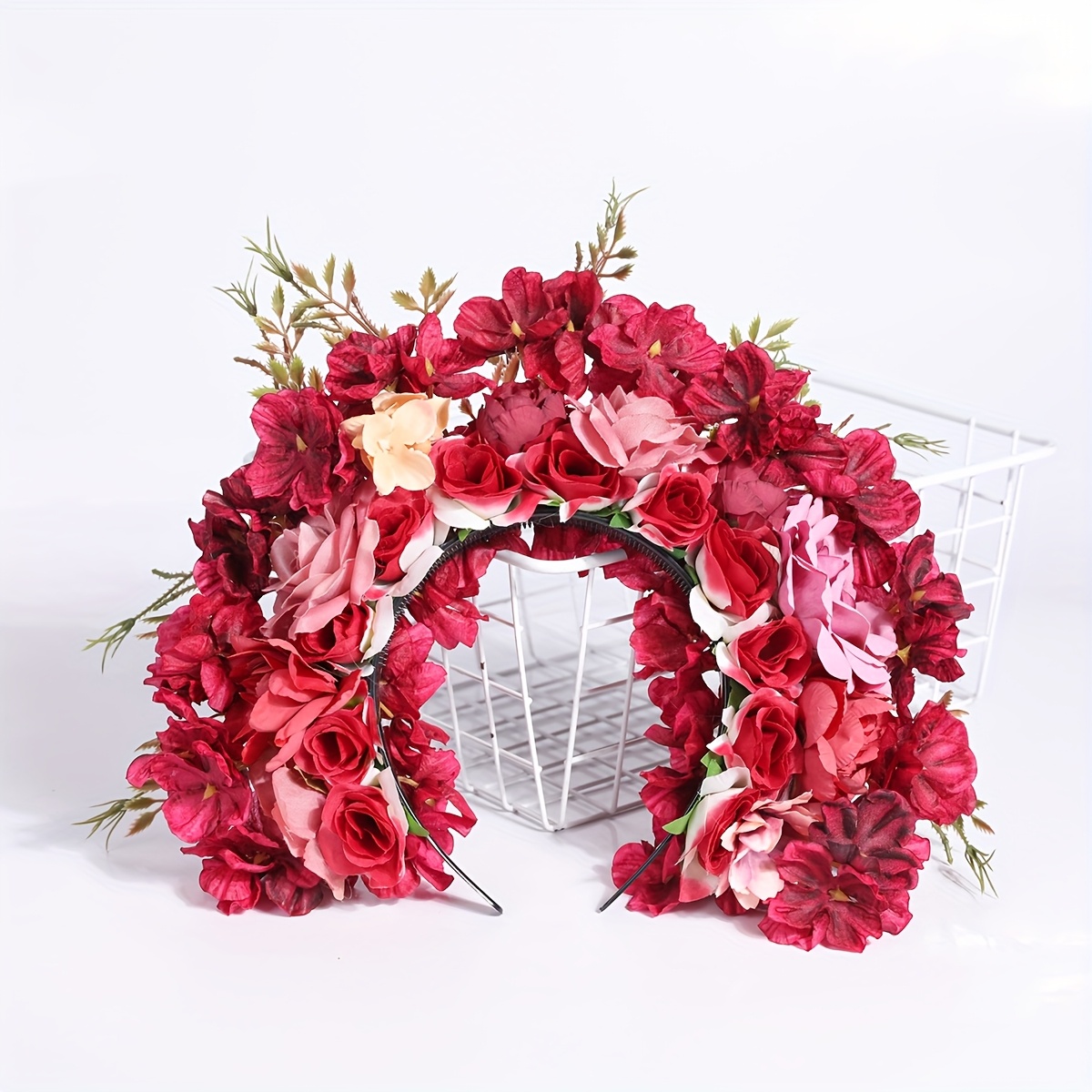 Image of 1 Bohemian Exquisite Artificial Flower Headband, Vintage Colorful Floral Forest-style Bridal Hairband, Fashionable Hand- Floral Hairpin, Colorful Cherry Pink Decorative Headpiece