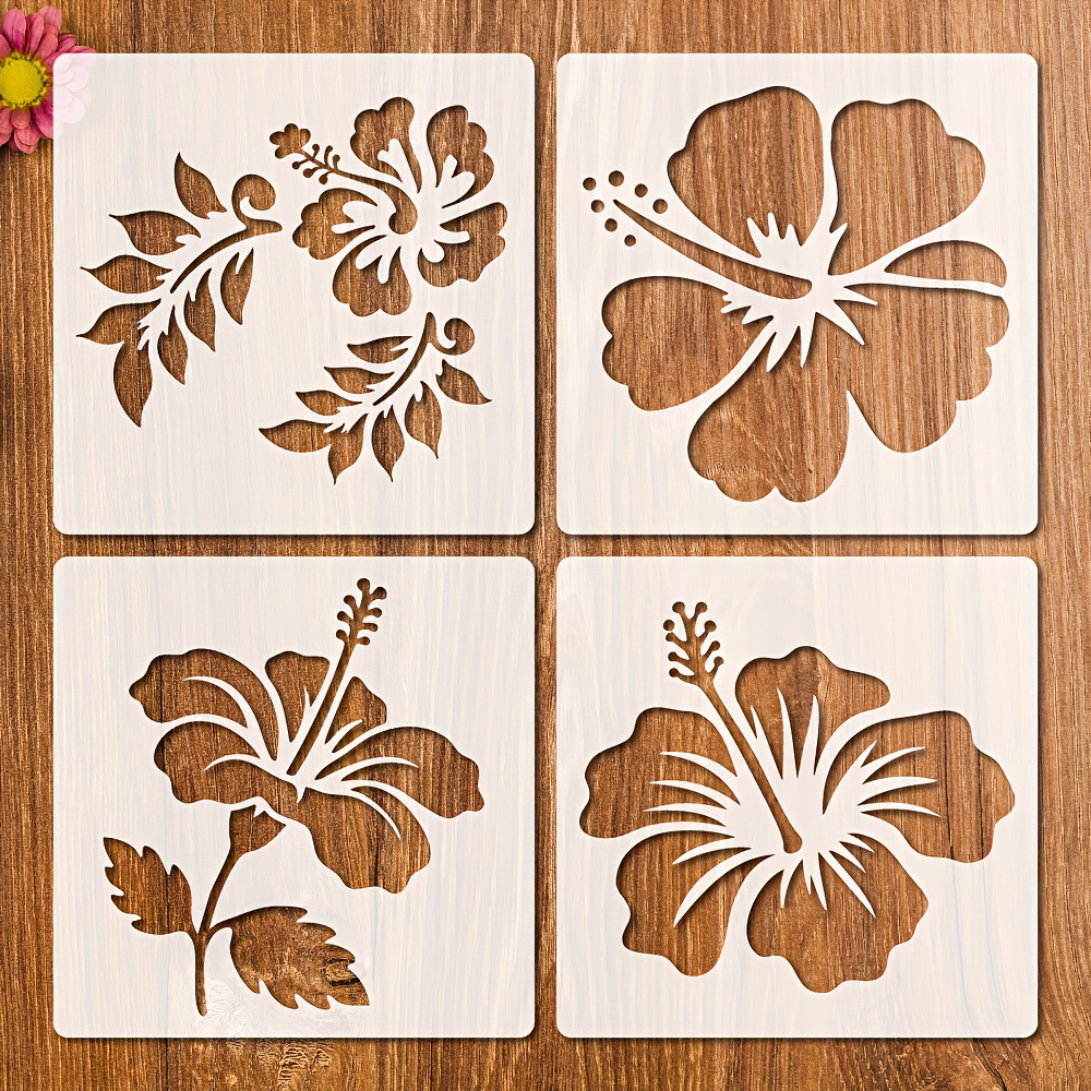 4pcs Hibiscus Flower Template Set, Craft Templates - Suitable For Home Decor, Wall Art, Fence & Furniture Painting - Canvas Transfer - Ideal For