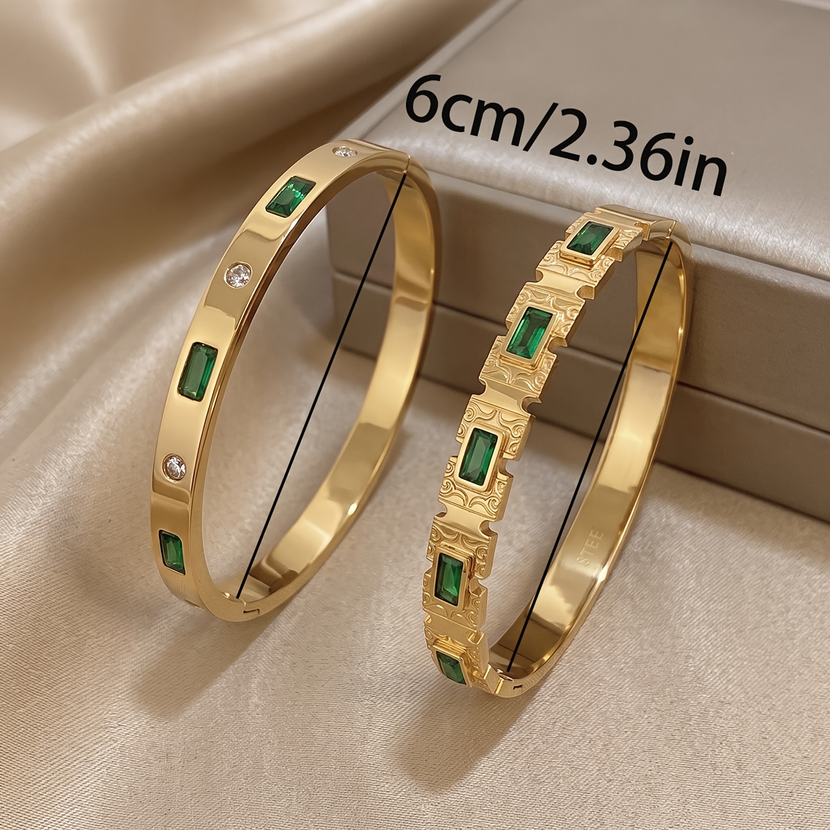 2pc Elegant 18K Golden Plated Bangle Set with Green Accents