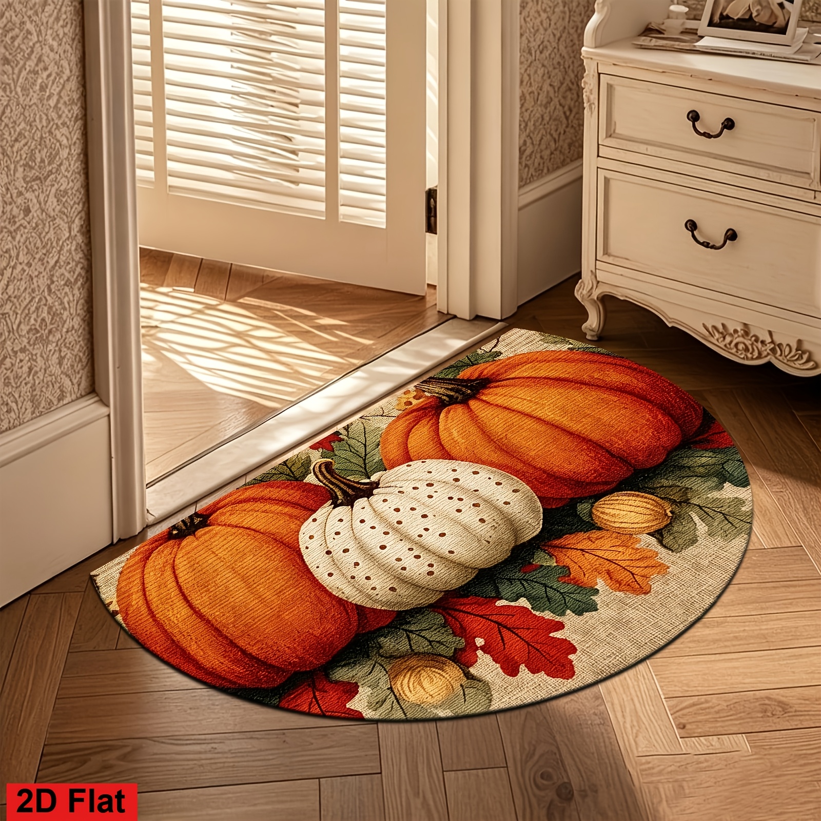 TEMU Paillasson 1 demi-cercle avec et citrouille - Tapis de sol antidérapant absorbant la poussière, tapis 100 % fibre de pour intérieur/extérieur,