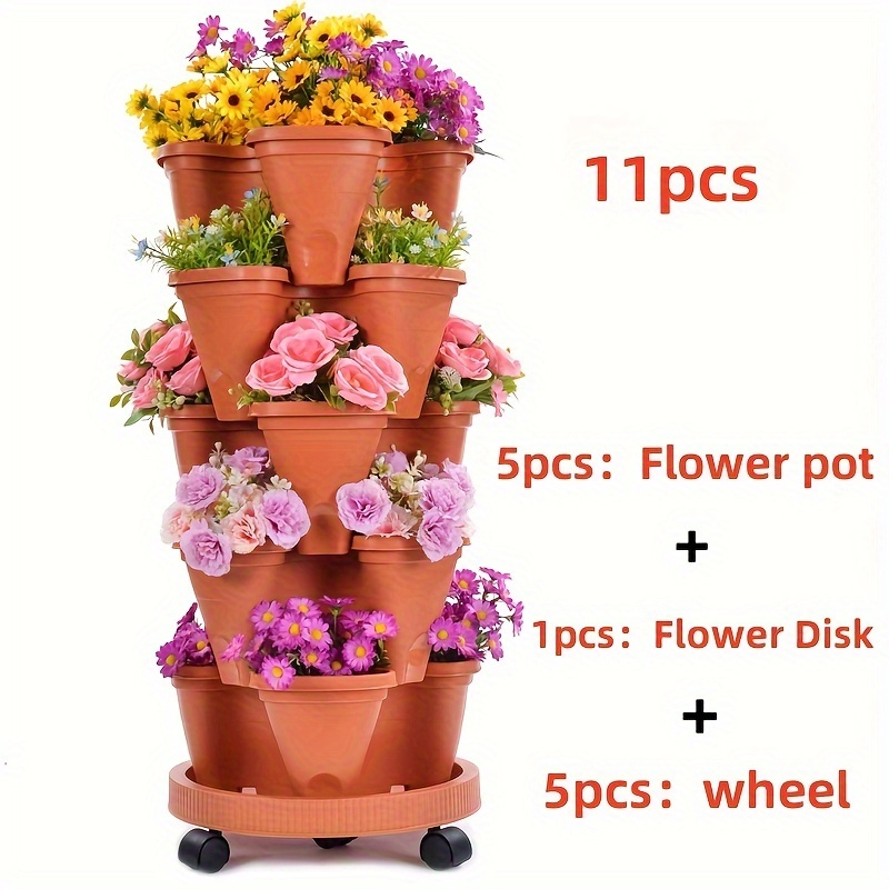 

1set/11-piece /plastic Vertical Garden Planter With Detachable Wheels, Modular Planting System, Irregular Shape, Non-toxic Stackable Pots For Indoor/outdoor Horticulture