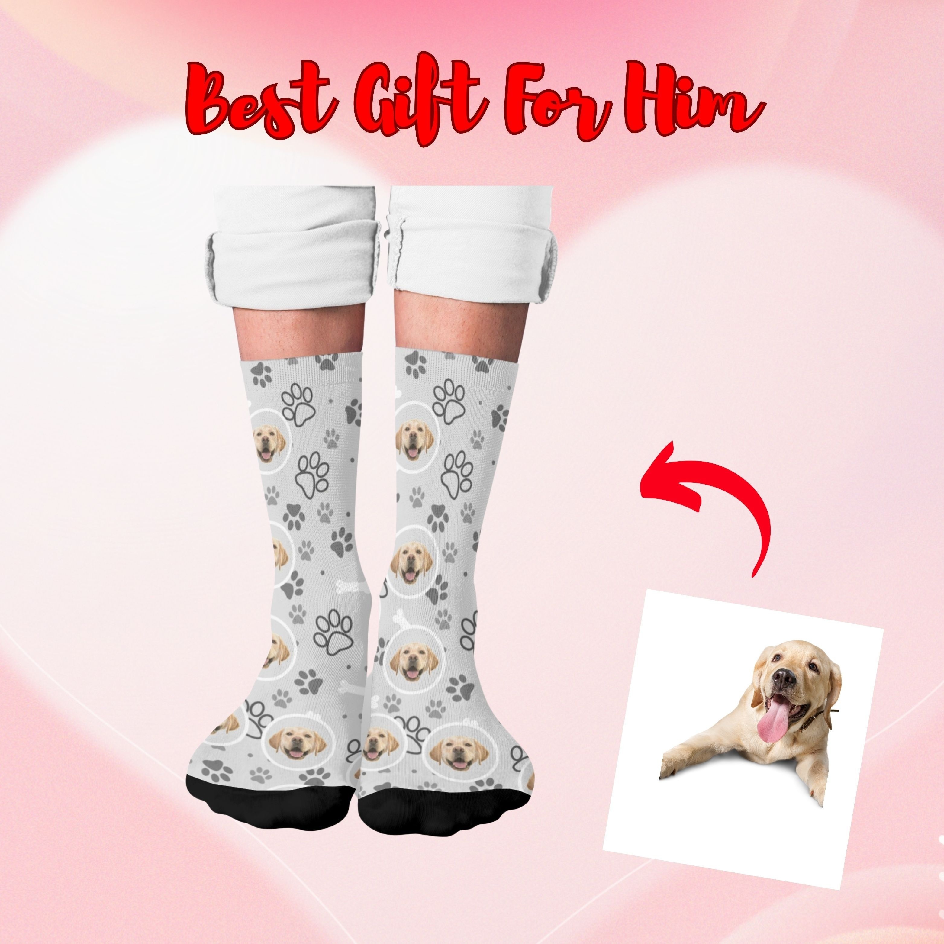 

Customized 1 Pair Of Men's Custom Puppy Pattern Crew Socks, Breathable Comfy Casual Unisex Socks For Men's Outdoor Wearing