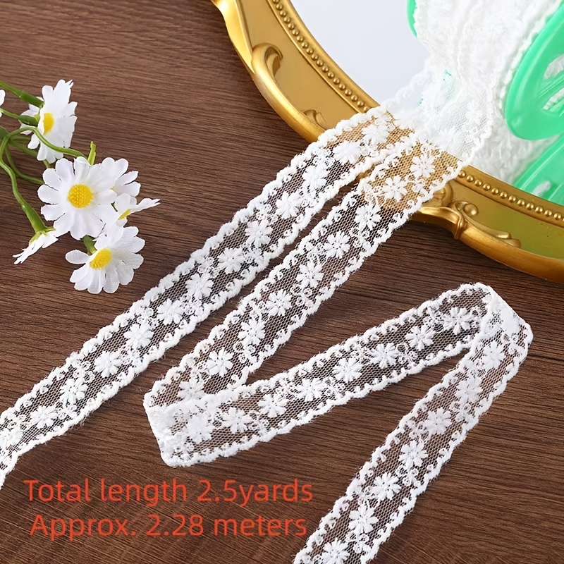 TEMU 2,5 Yards, weißes Spitzen-Rüschenband mit Schleife und Verpackung, Bouquet Bastelmaterial Kleidungszubehör Geschenk Stoffdekoration